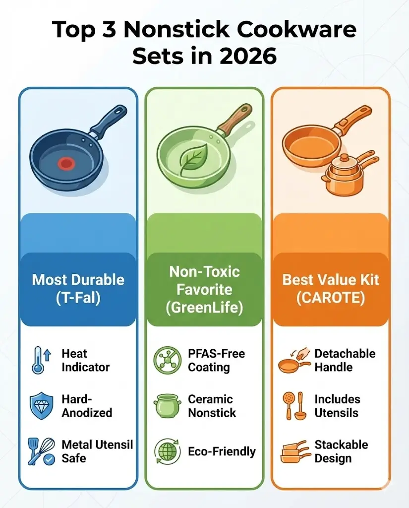 Top 3 Nonstick Cookware Sets in 2026: We Tested Them So You Don't Have To